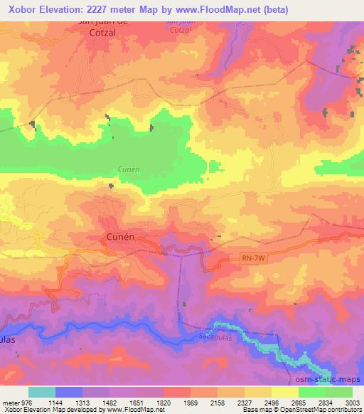 Xobor,Guatemala Elevation Map