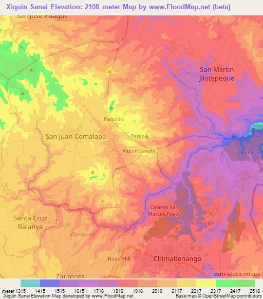 Xiquin Sanai,Guatemala Elevation Map