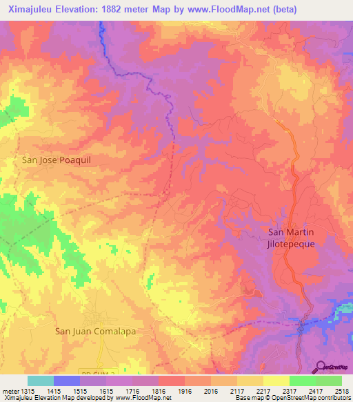 Ximajuleu,Guatemala Elevation Map