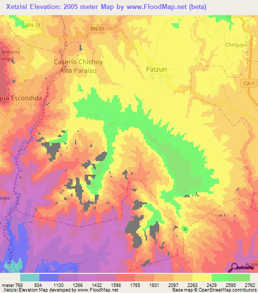 Xetzisi,Guatemala Elevation Map