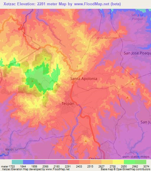 Xetzac,Guatemala Elevation Map