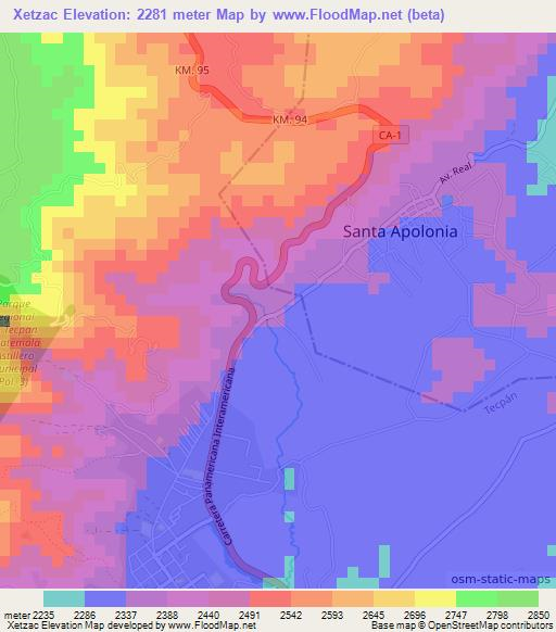 Xetzac,Guatemala Elevation Map