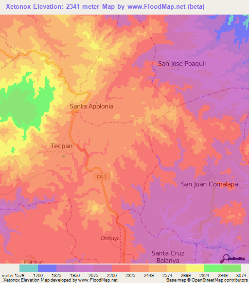 Xetonox,Guatemala Elevation Map