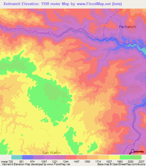 Xetinamit,Guatemala Elevation Map