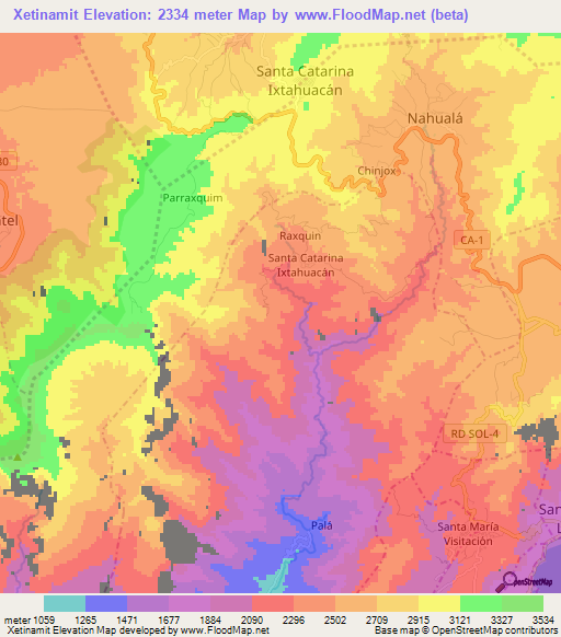 Xetinamit,Guatemala Elevation Map