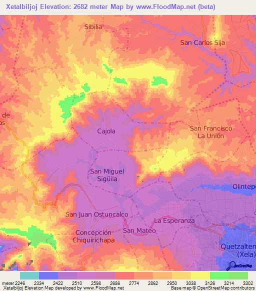 Xetalbiljoj,Guatemala Elevation Map