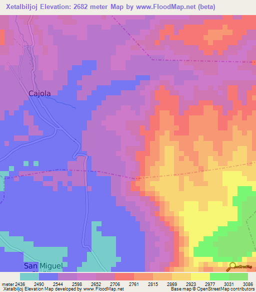 Xetalbiljoj,Guatemala Elevation Map