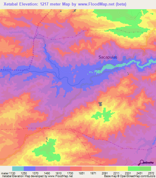 Xetabal,Guatemala Elevation Map