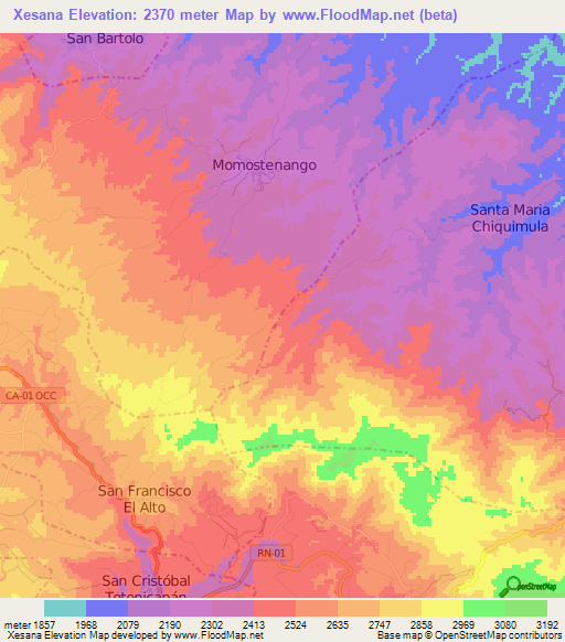 Xesana,Guatemala Elevation Map