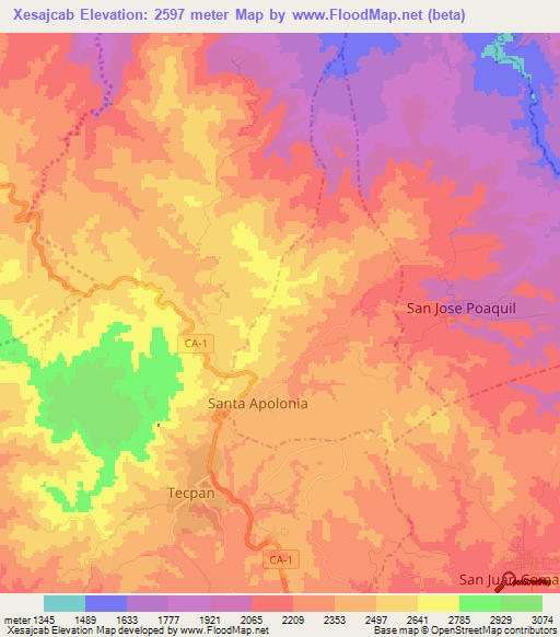 Xesajcab,Guatemala Elevation Map