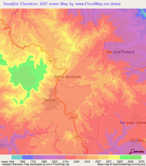 Xesajbin,Guatemala Elevation Map