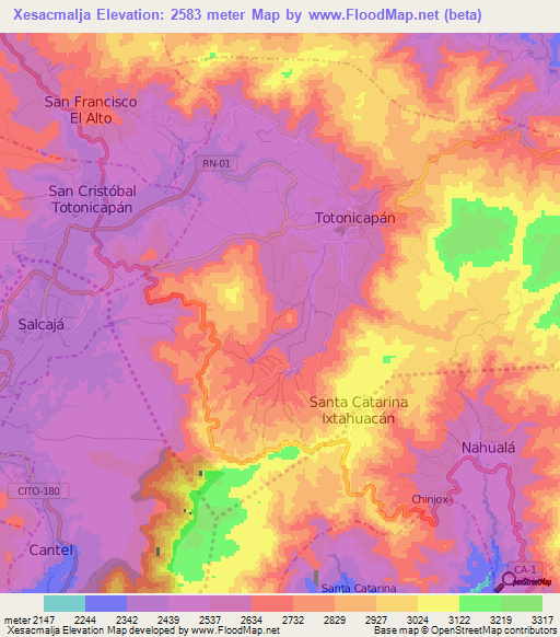 Xesacmalja,Guatemala Elevation Map