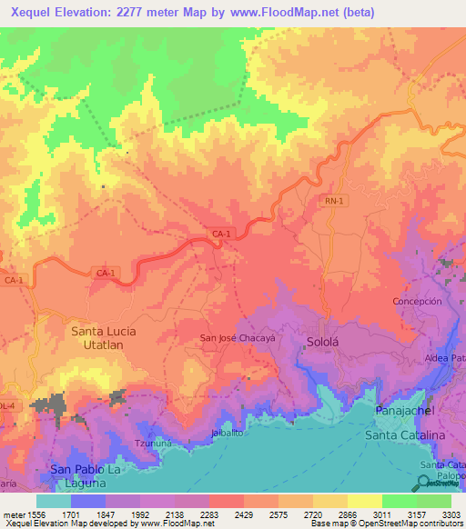 Xequel,Guatemala Elevation Map