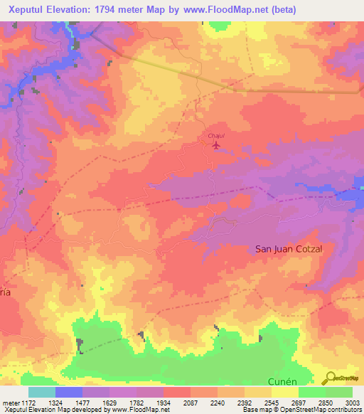 Xeputul,Guatemala Elevation Map