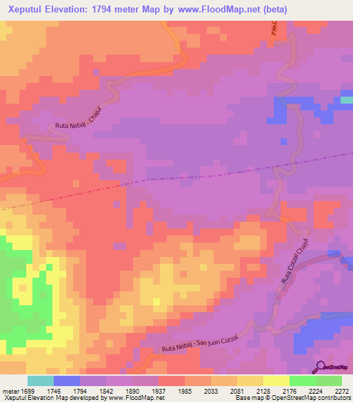 Xeputul,Guatemala Elevation Map