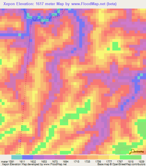 Xepon,Guatemala Elevation Map