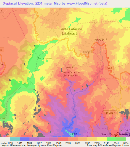 Xepiacul,Guatemala Elevation Map