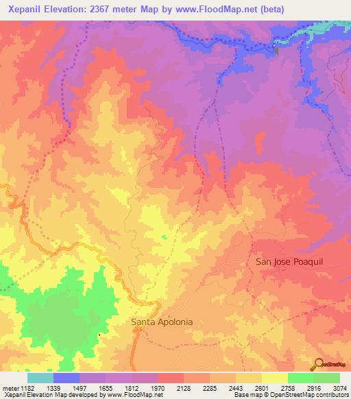 Xepanil,Guatemala Elevation Map