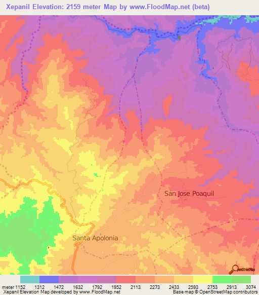 Xepanil,Guatemala Elevation Map