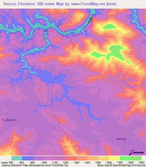 Xeococ,Guatemala Elevation Map