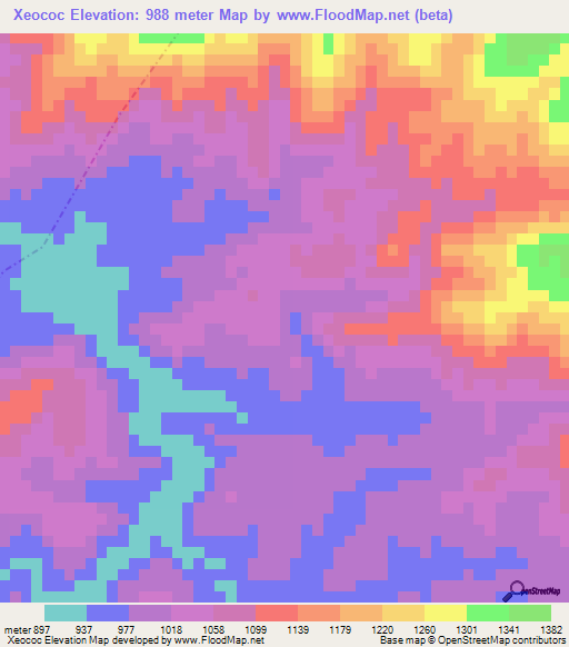 Xeococ,Guatemala Elevation Map