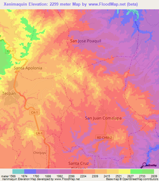 Xenimaquin,Guatemala Elevation Map