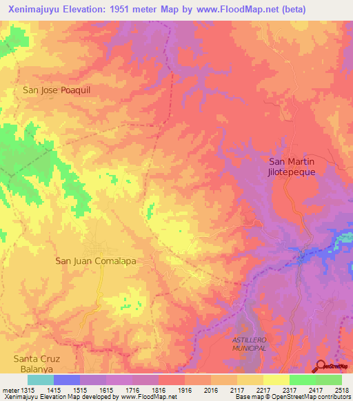 Xenimajuyu,Guatemala Elevation Map