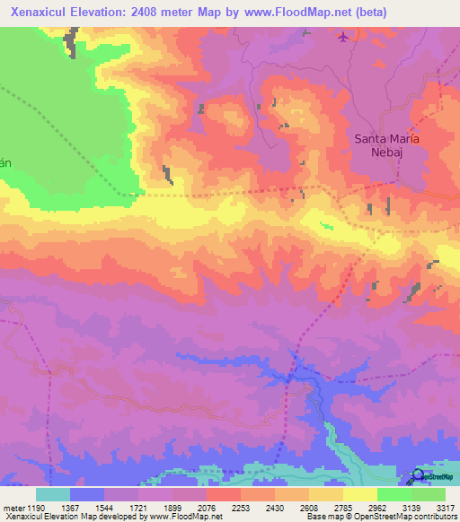 Xenaxicul,Guatemala Elevation Map