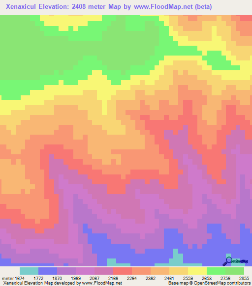 Xenaxicul,Guatemala Elevation Map