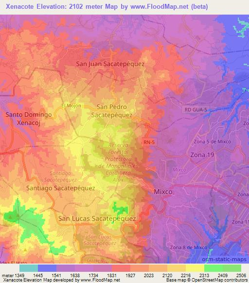 Xenacote,Guatemala Elevation Map