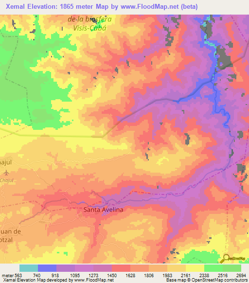 Xemal,Guatemala Elevation Map