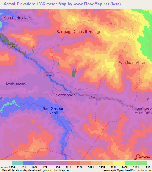 Xemal,Guatemala Elevation Map