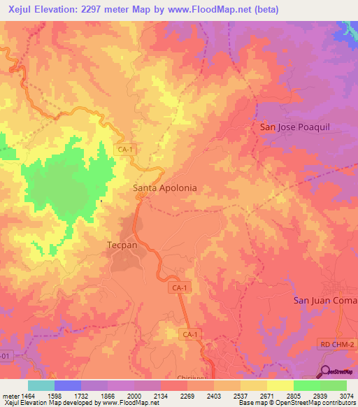 Xejul,Guatemala Elevation Map