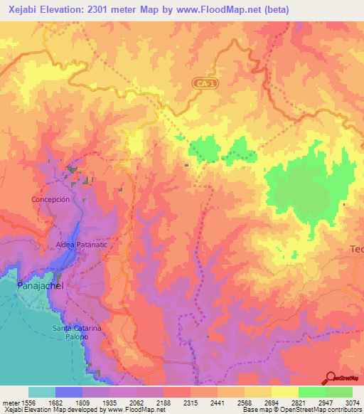 Xejabi,Guatemala Elevation Map