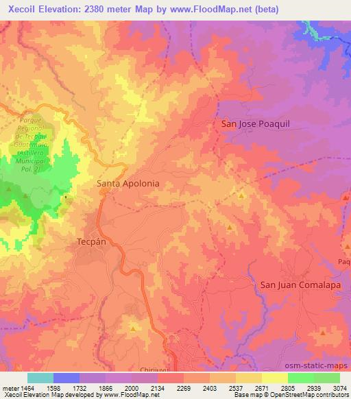 Xecoil,Guatemala Elevation Map