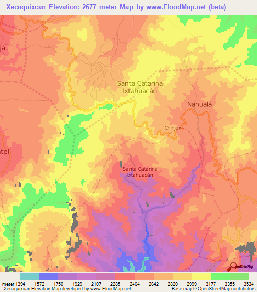 Xecaquixcan,Guatemala Elevation Map