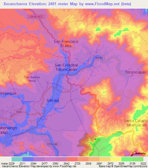 Xecanchavox,Guatemala Elevation Map