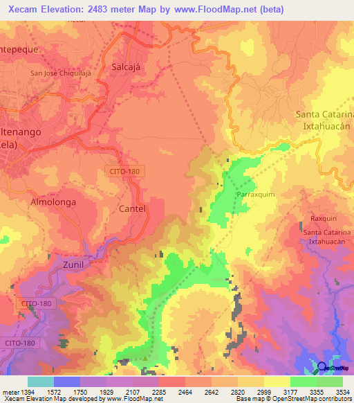 Xecam,Guatemala Elevation Map