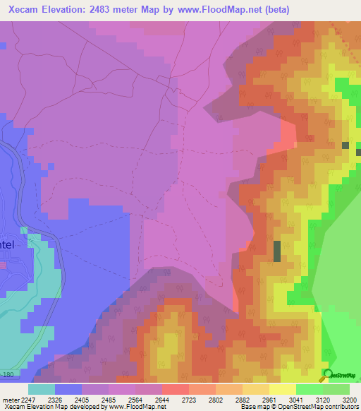 Xecam,Guatemala Elevation Map