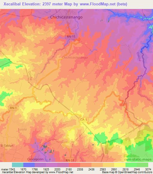 Xecalibal,Guatemala Elevation Map