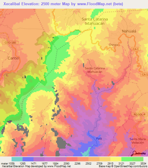 Xecalibal,Guatemala Elevation Map