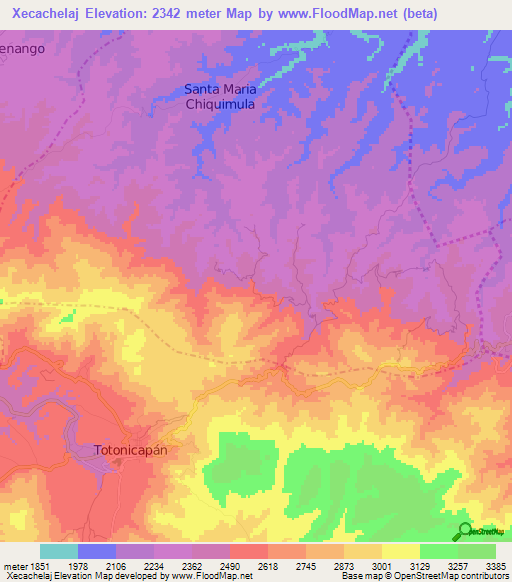 Xecachelaj,Guatemala Elevation Map