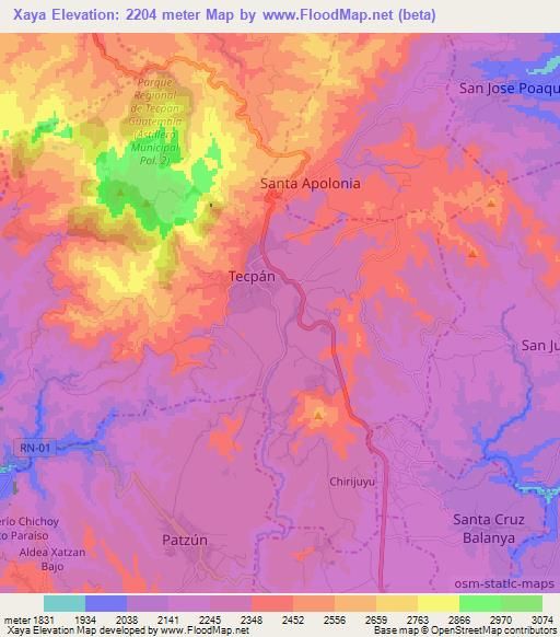 Xaya,Guatemala Elevation Map