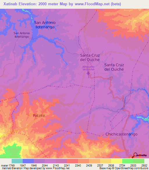 Xatinab,Guatemala Elevation Map