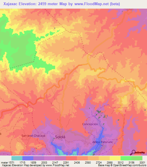 Xajaxac,Guatemala Elevation Map