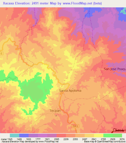 Xacaxa,Guatemala Elevation Map