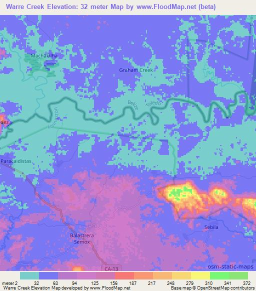 Warre Creek,Guatemala Elevation Map