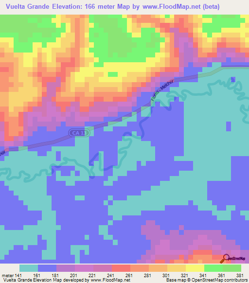 Vuelta Grande,Guatemala Elevation Map