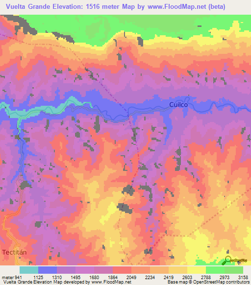 Vuelta Grande,Guatemala Elevation Map