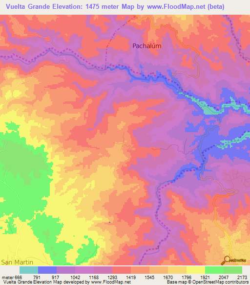 Vuelta Grande,Guatemala Elevation Map